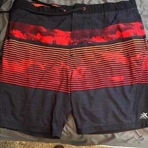 Men's Black and Orange Swim Board Shorts